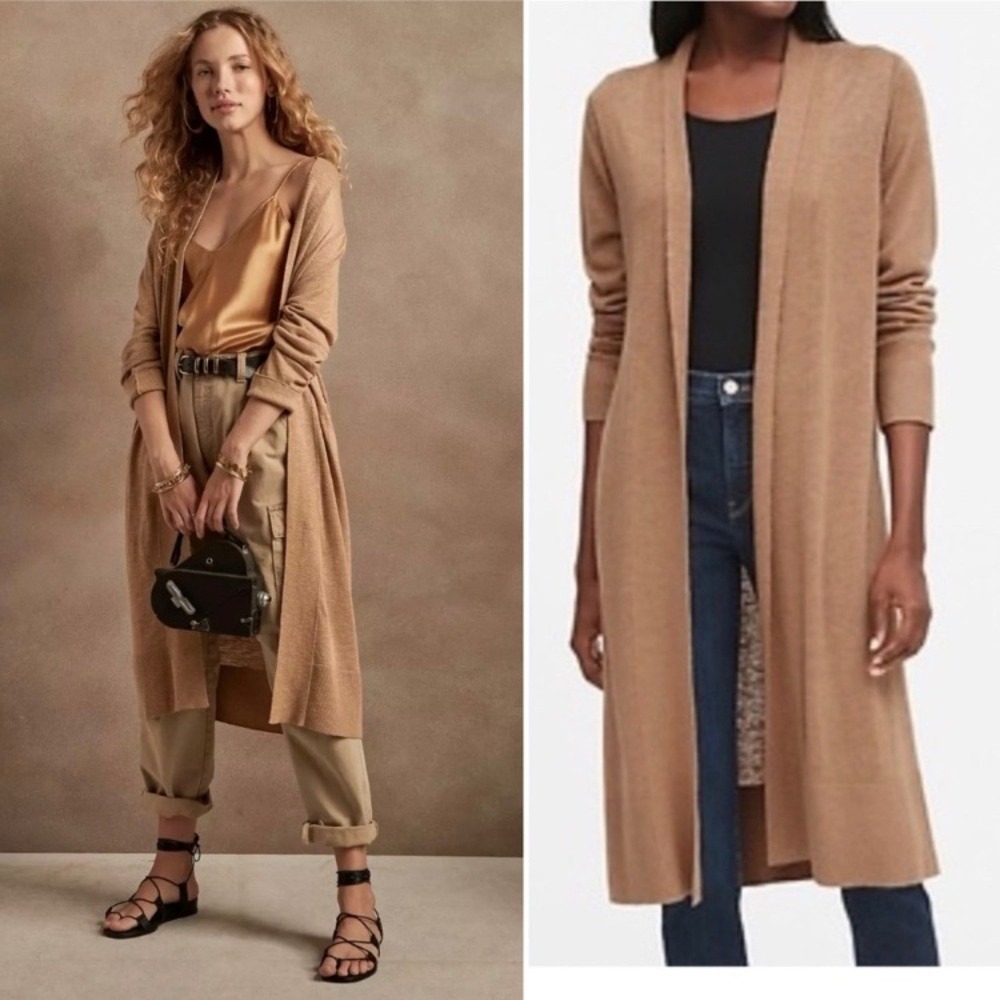 Banana Republic Open Duster Long Camel Sweater LP camel knit